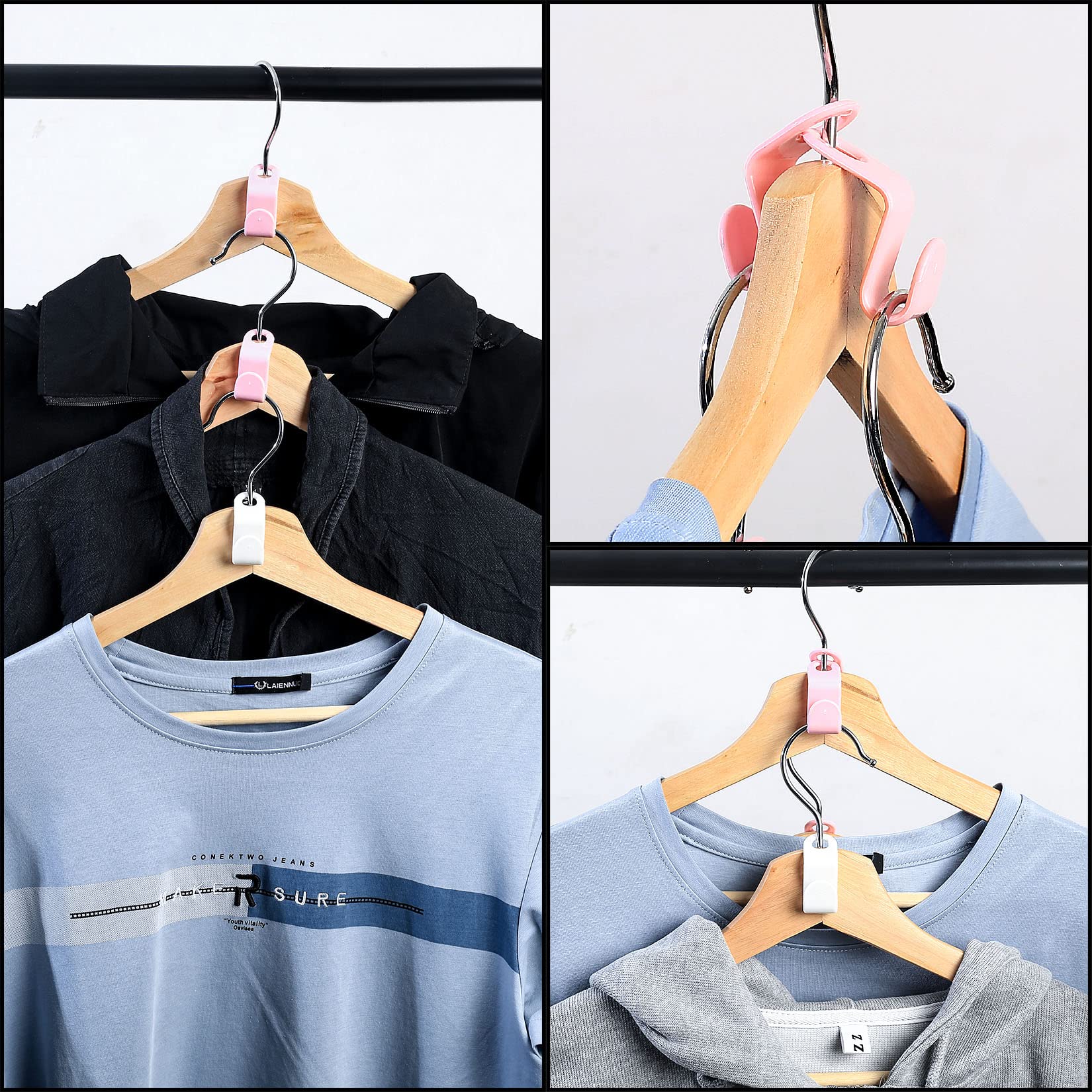 65 Pcs Space Saving Clothes Hanger Connector Hooks - White | Wardrobe Organizer for Closet, Coat & Clothing Storage | Perfect for Small Spaces & Closet Organization
