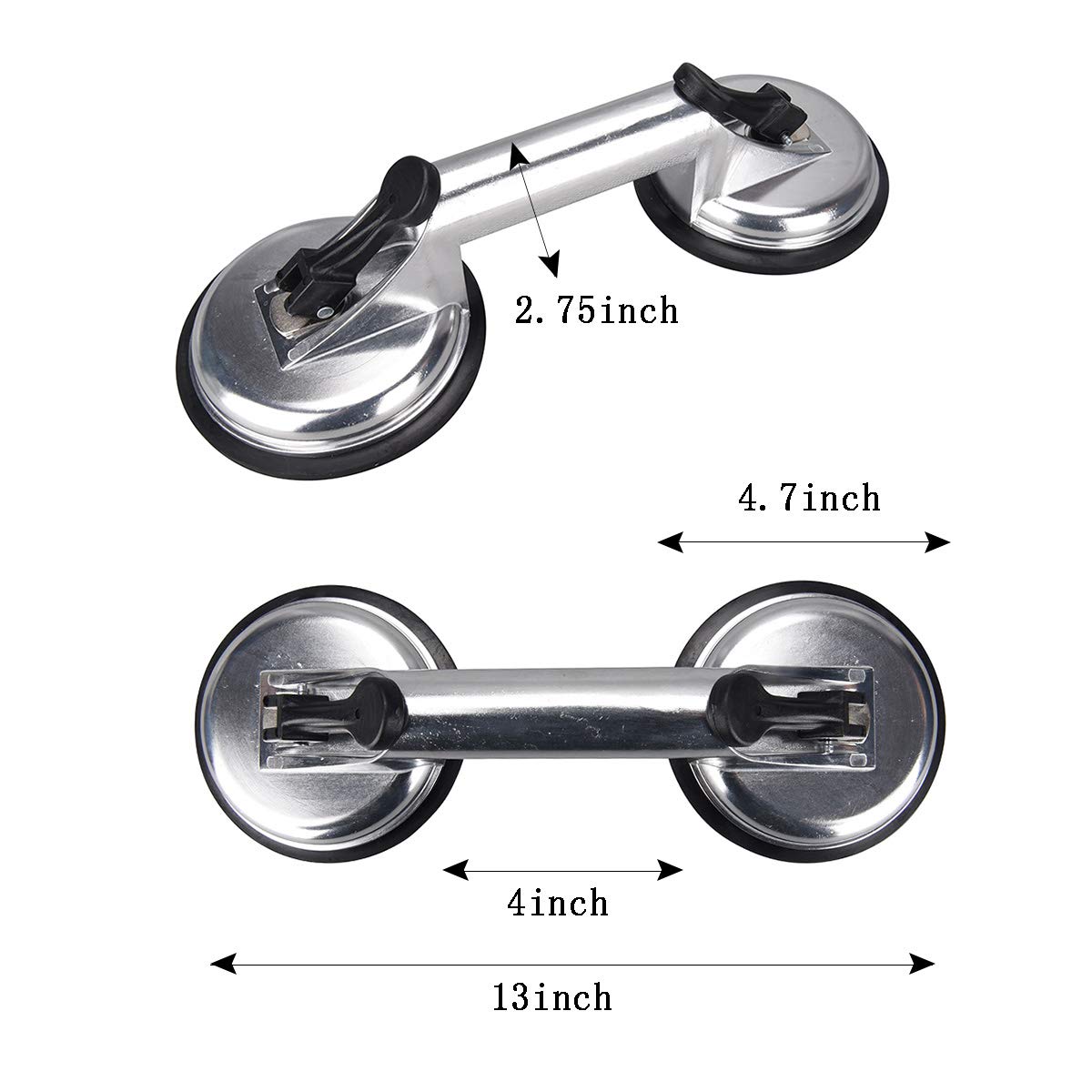 SOLUDE 4-Pack Heavy Duty Glass Suction Cup Lifters - Aluminum Vacuum Grippers for Moving Windows, Tiles, Mirrors & Granite - Double Gripper Sucker Plate for Home Renovation & Construction Projects