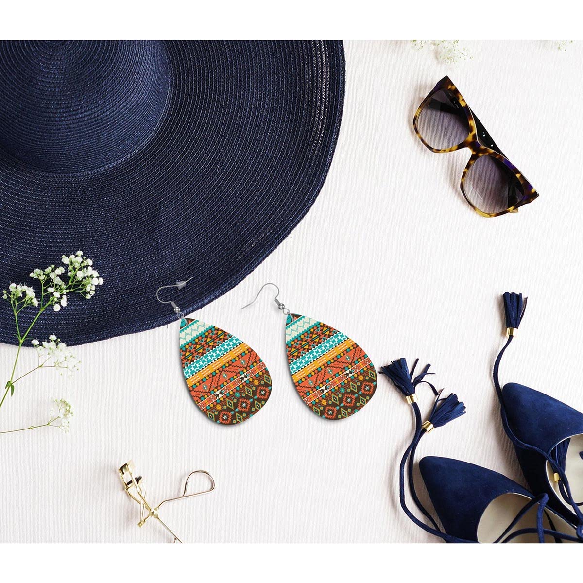 Zokola Colorful Aztec Drop Earrings - Lightweight Faux Leather Tribal Geometric Teardrop Dangle Earrings for Women | Perfect for Boho Fashion, Festivals & Everyday Wear