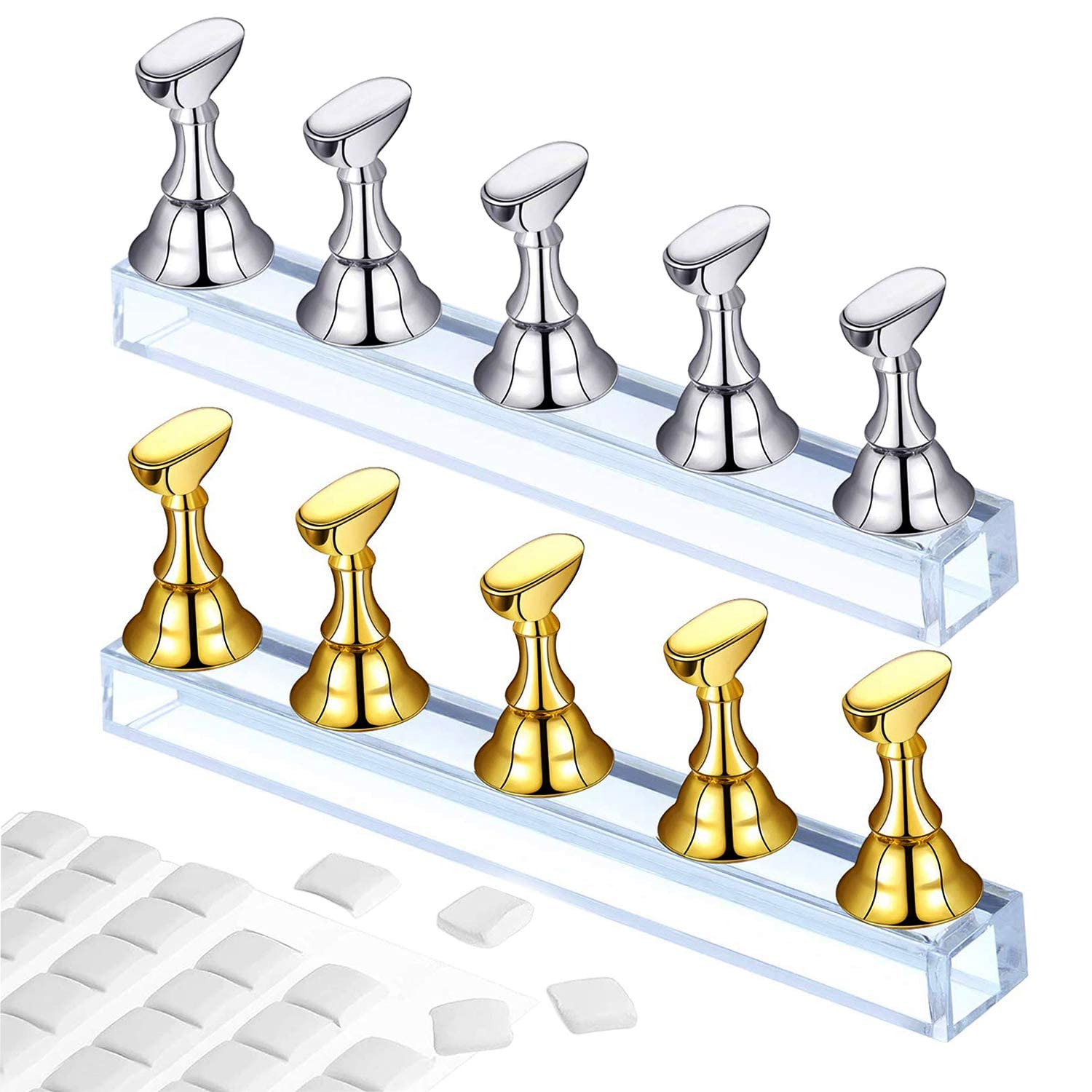 2-Piece Acrylic Nail Practice Stand Set with Magnetic Nail Tips - Reusable Adhesive Putty & Display Holder for Manicure Art - Perfect for Home Salon, Nail Tech Training & DIY Nail Art Practice