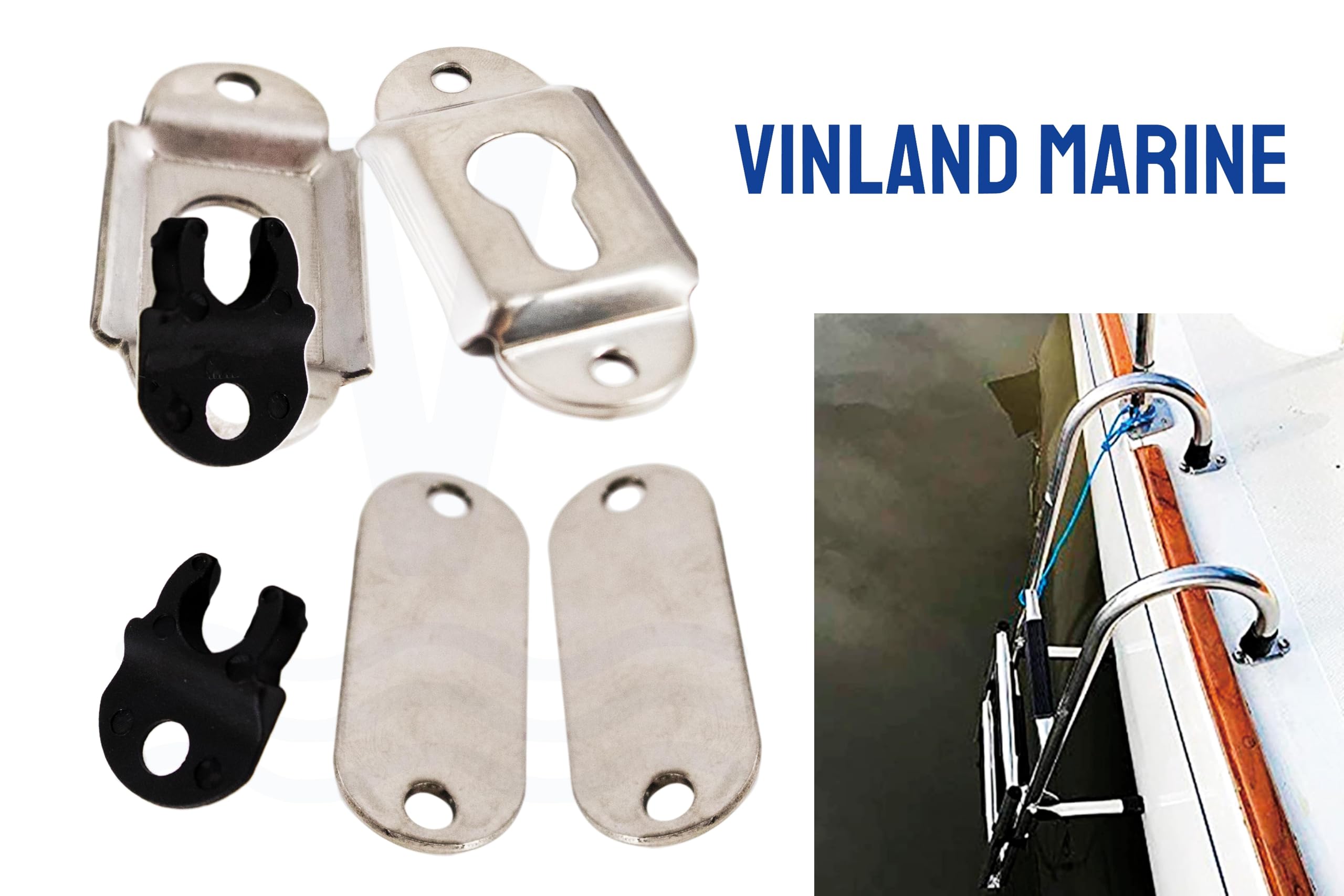Vinland Marine Flush Mount Boat Ladder Bracket Hardware - Heavy Duty Dock & Pontoon Ladder Mounting Kit - Transom & Gunwale Ladder Replacement Parts for Boats - Perfect for Marine, Fishing & Water Sports Activities