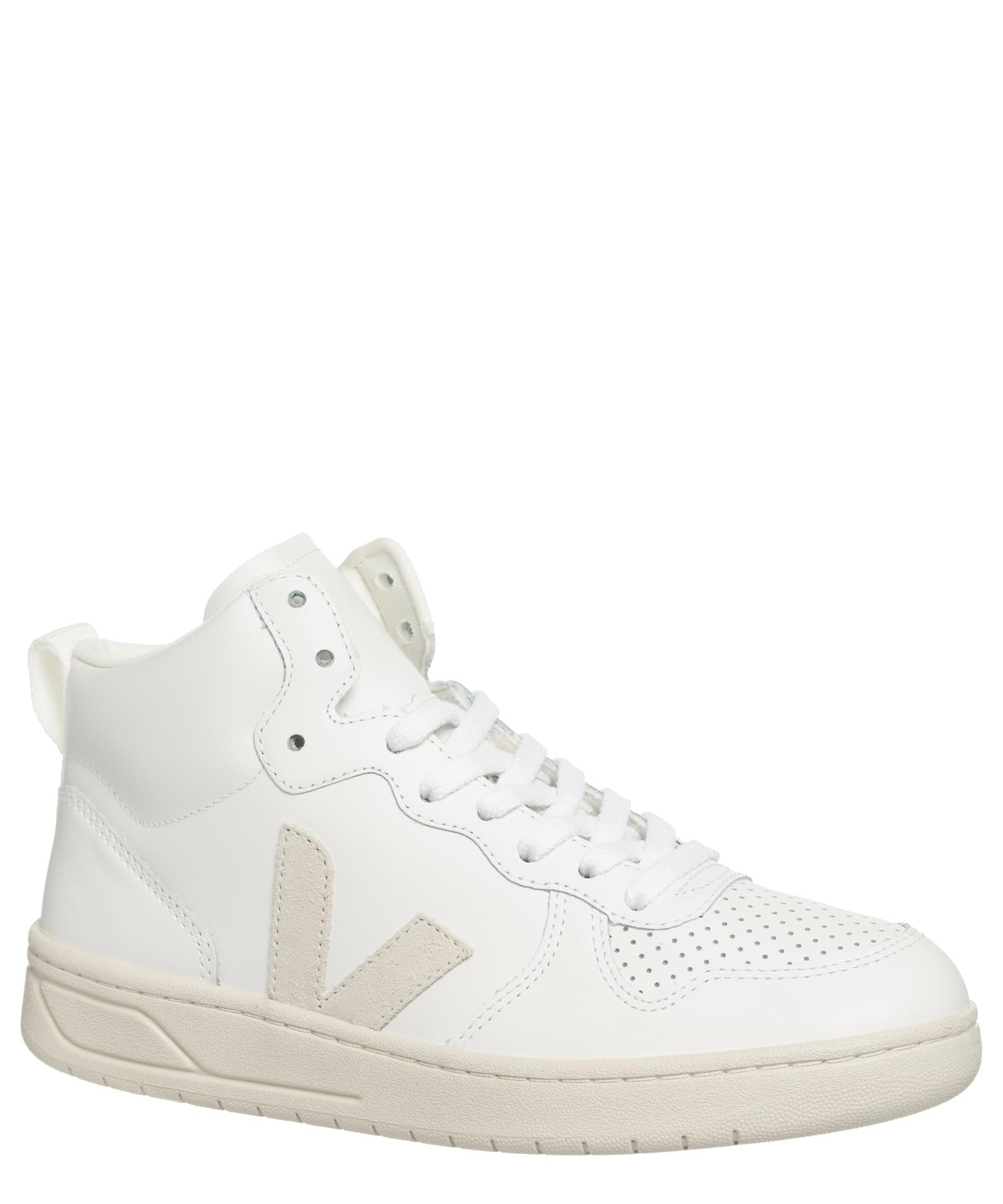 Veja Women's V-15 High-Top Sneakers - White & Natural Leather Vegan Shoes for Casual Wear & Street Style