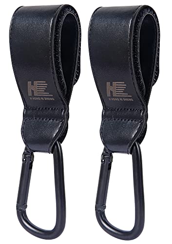 Premium Vegan Leather Stroller Hooks (2 Pack, Black) - Heavy Duty Shopping Bag Hangers for Grocery, Diaper Bags & Purses | Baby Stroller Accessories for Parents | Durable & Eco-Friendly Design for Strollers, Prams, Shopping Carts & Wheelchairs | Perfect for Travel, Grocery Shopping, Airports, Supermarkets & Daily Errands | Ideal Gift for Moms, Travelers & People with Disabilities | Great for Outdoor Activities, Park Visits & Family Outings