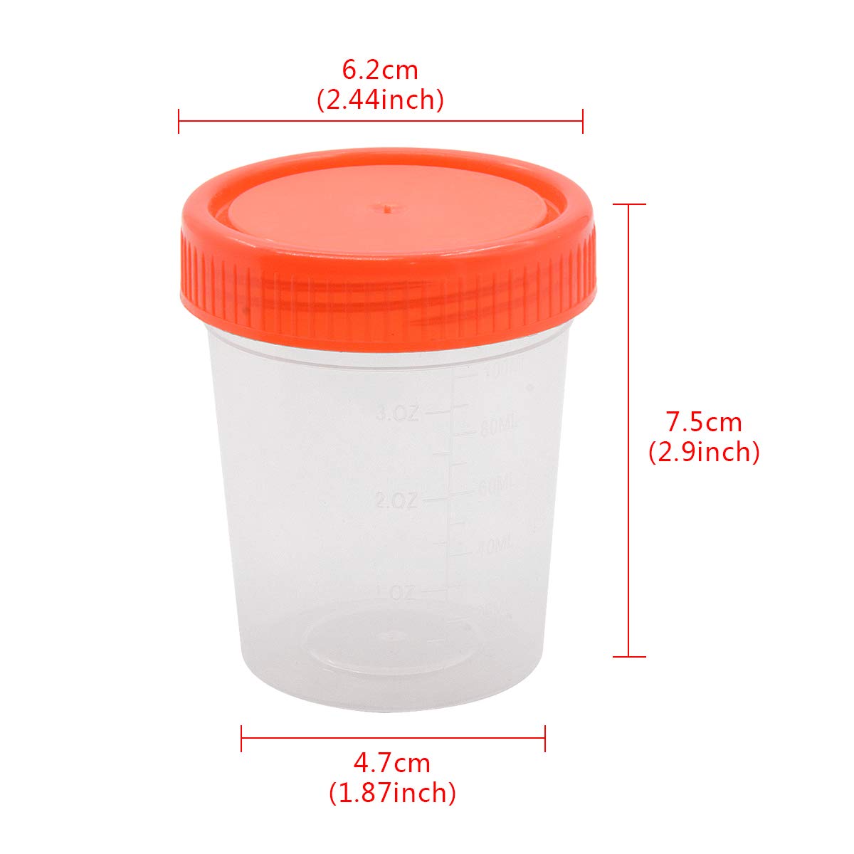 20Pcs 120ML (3OZ) Sterile Specimen Cups with Screw-On Lids - Clear Transparent PP Plastic Medical Containers with Red Covers - Ideal for Urine Samples, Lab Testing & Medical Specimen Collection