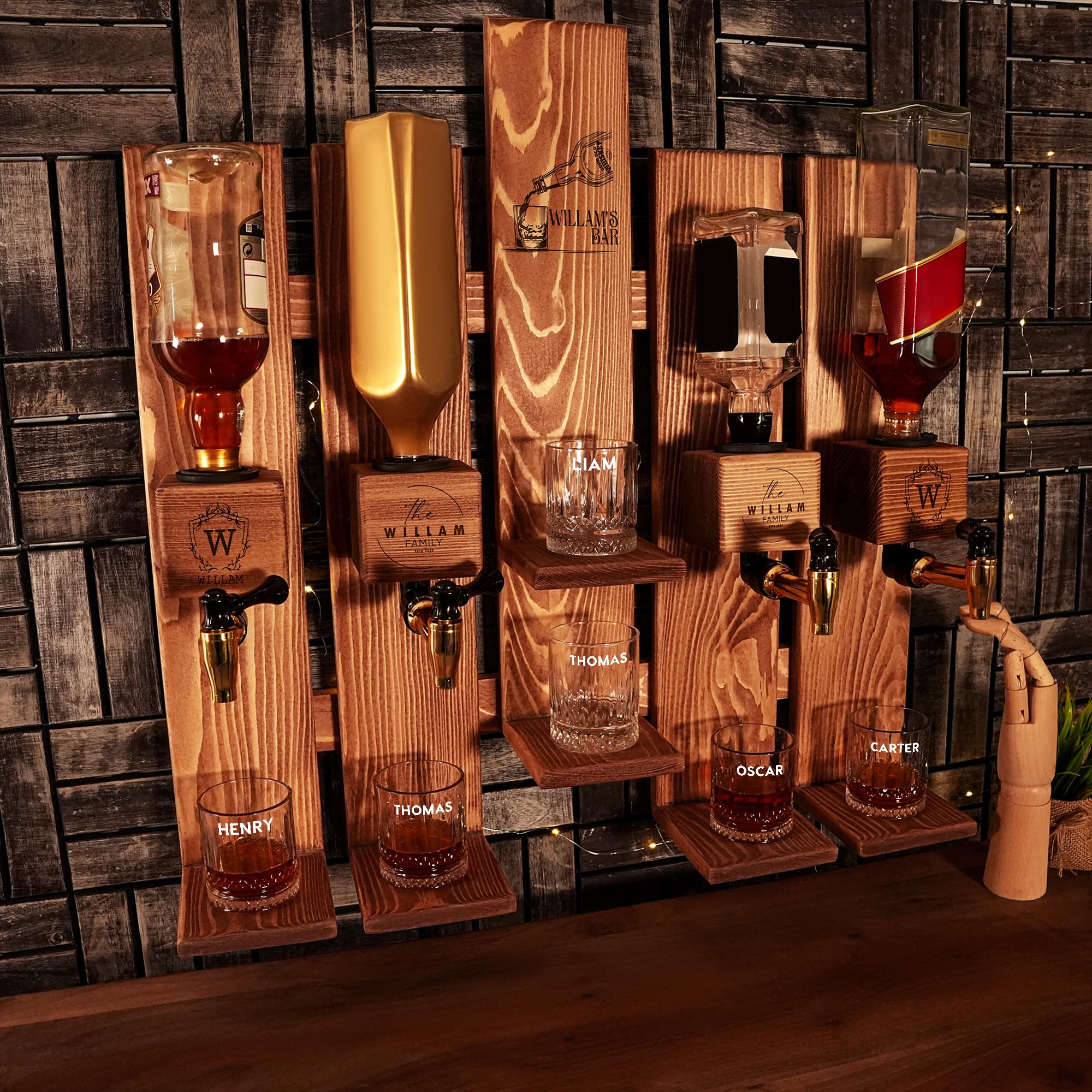 Personalized Wooden Wall Mounted Whiskey Dispenser - Custom Engraved Liquor Decanter for Home Bar, New Home Gift, Wedding Present & Engagement Gift | Perfect for Home Decor, Man Cave & Entertaining Guests