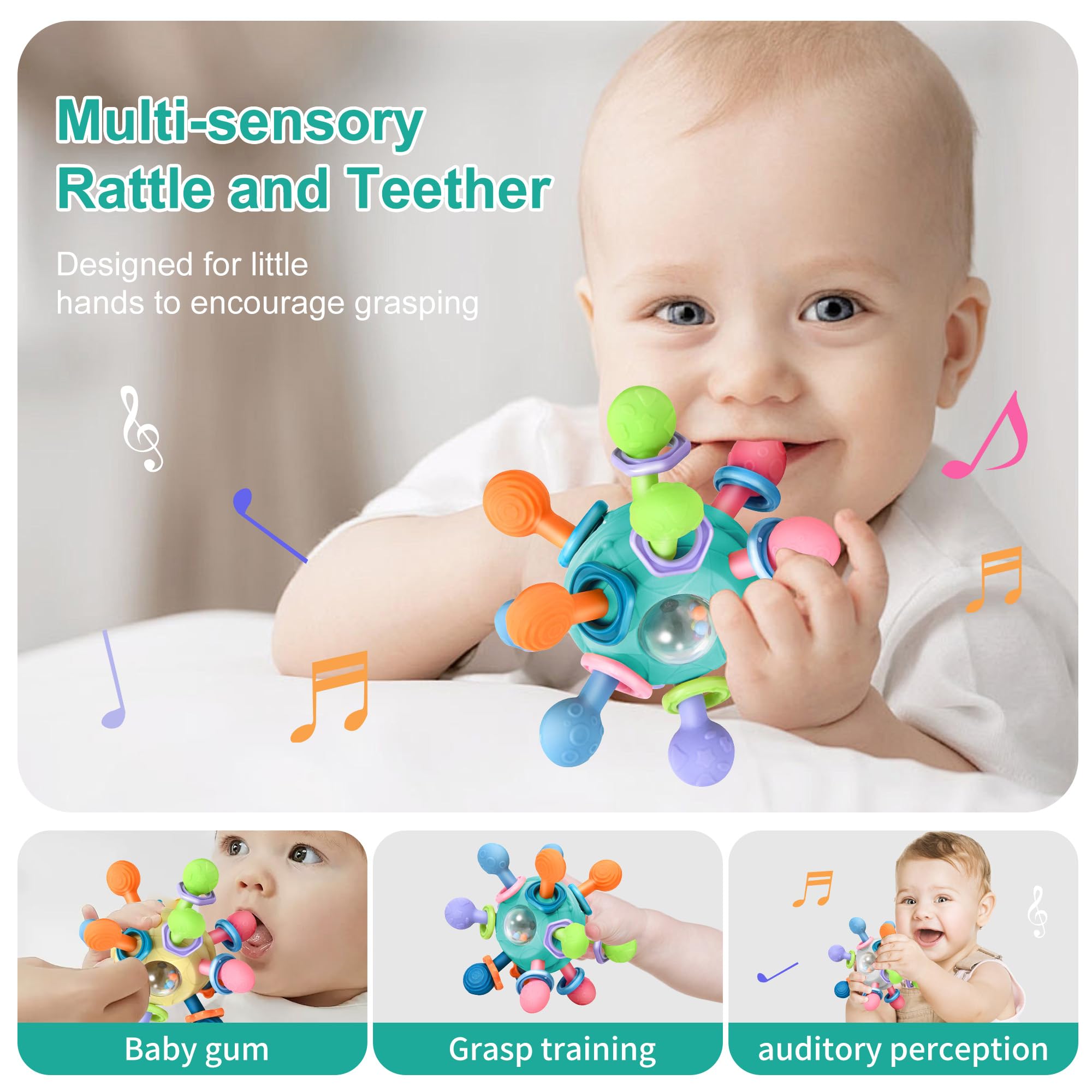 Montessori Baby Teething Toys for 0-12 Months - BPA Free Sensory Chew Toys for Infants & Toddlers (0-18 Months) - Developmental Learning Rattle Toys - Perfect Baby Shower Gift for Boys & Girls - Ideal for Soothing Gums, Sensory Play & Early Education
