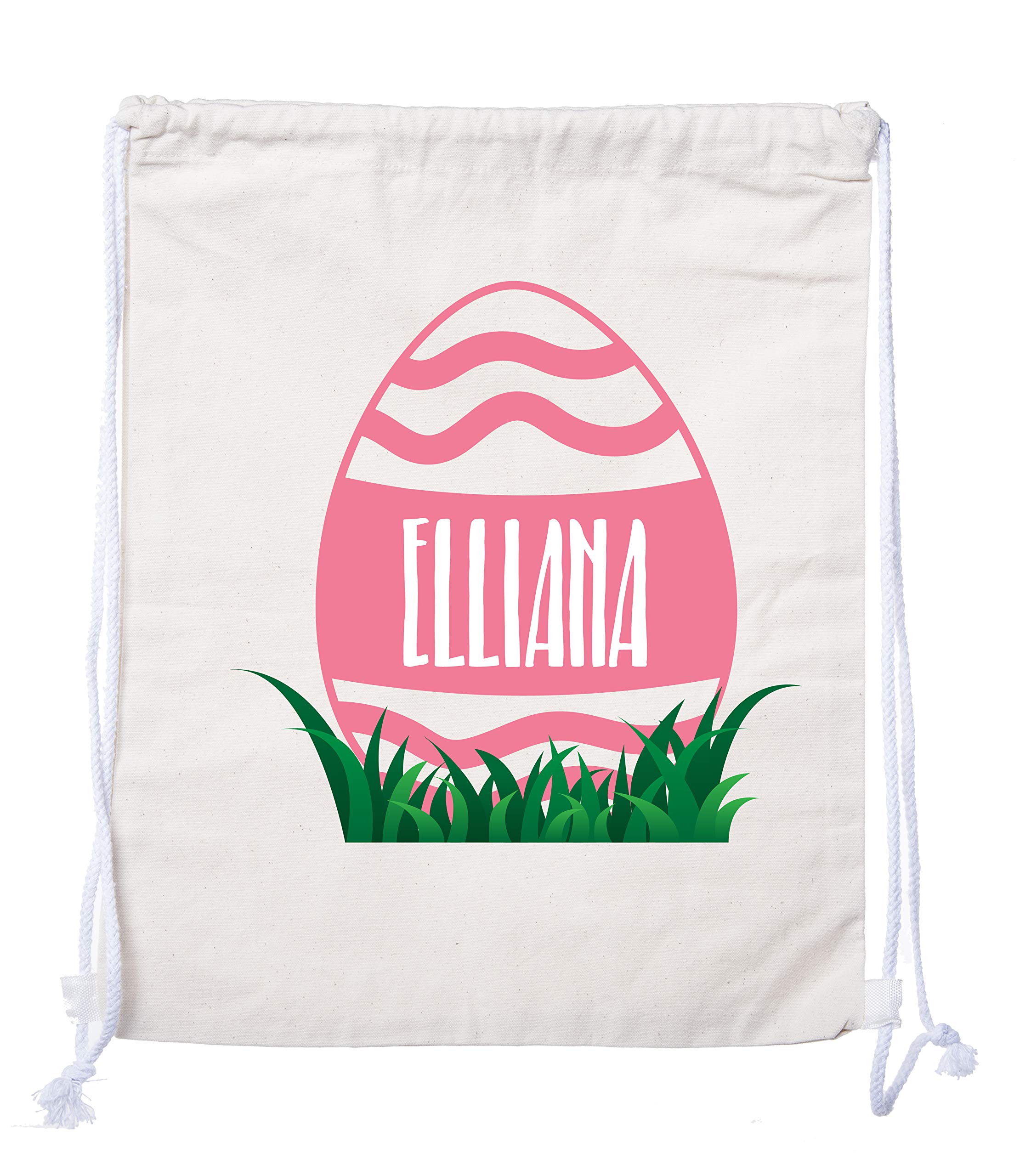Personalized Easter Basket Bags - Custom Cotton Drawstring Backpacks with Wavy Lines Egg Design for Kids Easter Gifts (Natural Color) - Perfect for Easter Egg Hunts, School Parties & Spring Celebrations