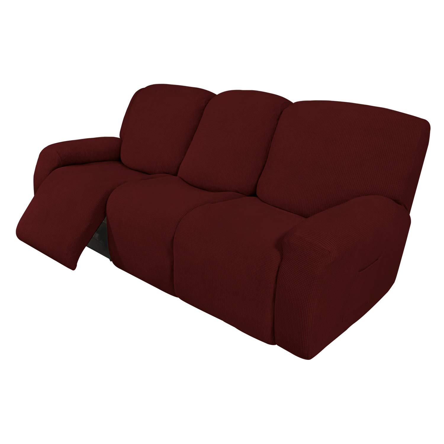 8-Piece Recliner Sofa Slipcover Set - Stretchable Furniture Protector with Elastic Bottom - Spandex Jacquard Fabric with Small Checks Design - Perfect for Kids, Pets & Wine Spills - Ideal for Living Room, Family Room & Home Theater Use