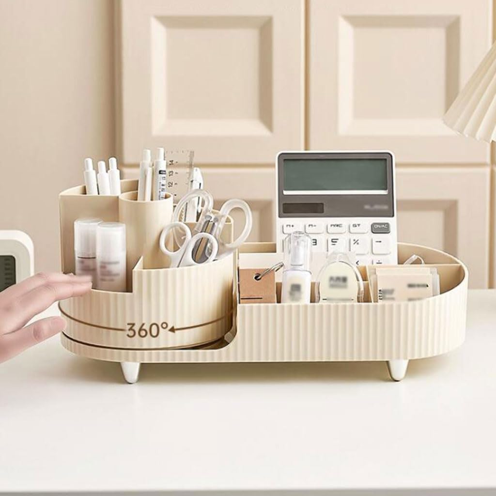 Stylish Large Capacity Rotatable Plastic Pen Holder - Office & Home Desktop Organizer for Stationery Storage | Perfect for Desk, Study & Workspace Organization