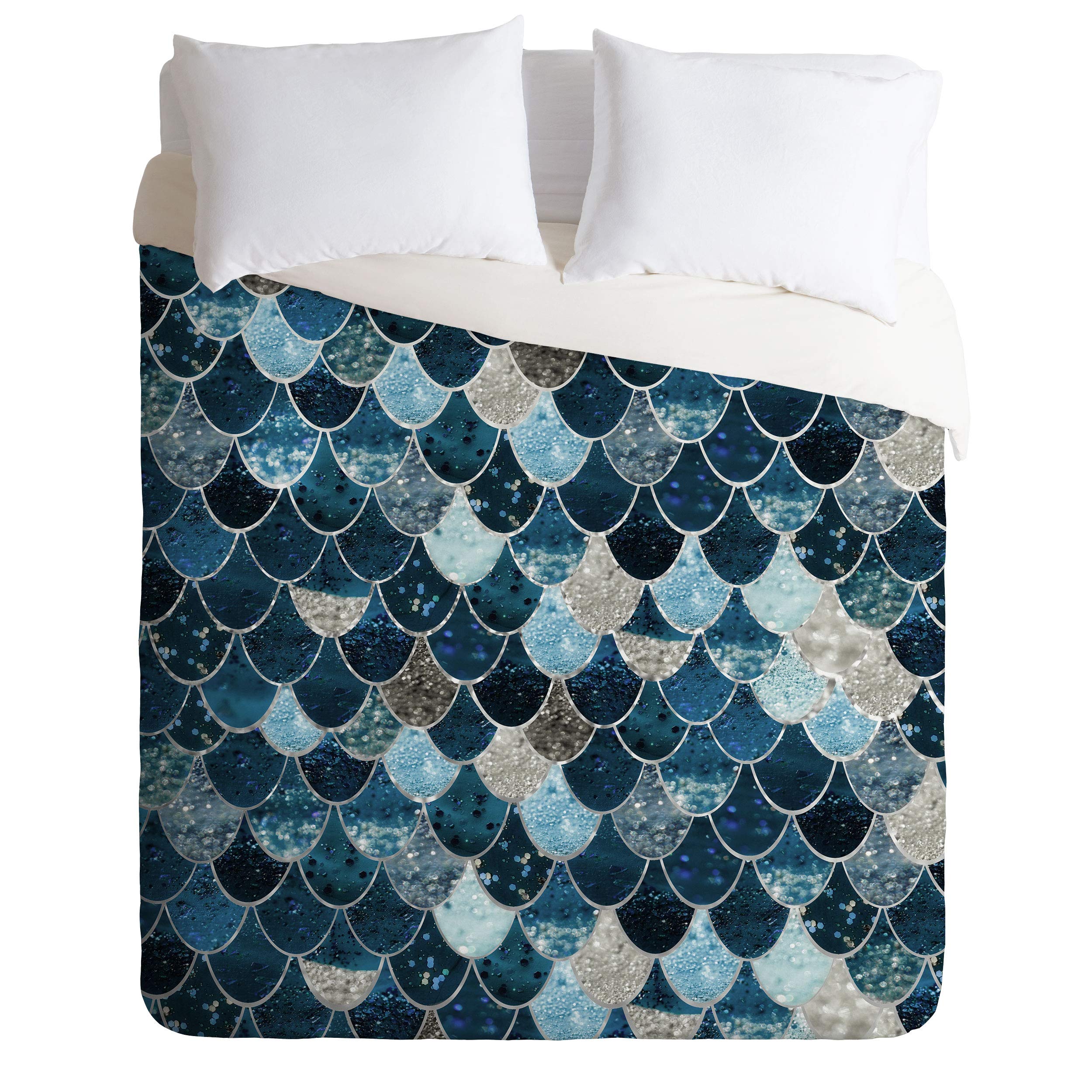 Midnight Blue Monika Strigel Comforter Set with Pillowcases - Full/Queen Size Mermaid Themed Bedding | Perfect for Coastal, Nautical or Mermaid Inspired Bedroom Decor