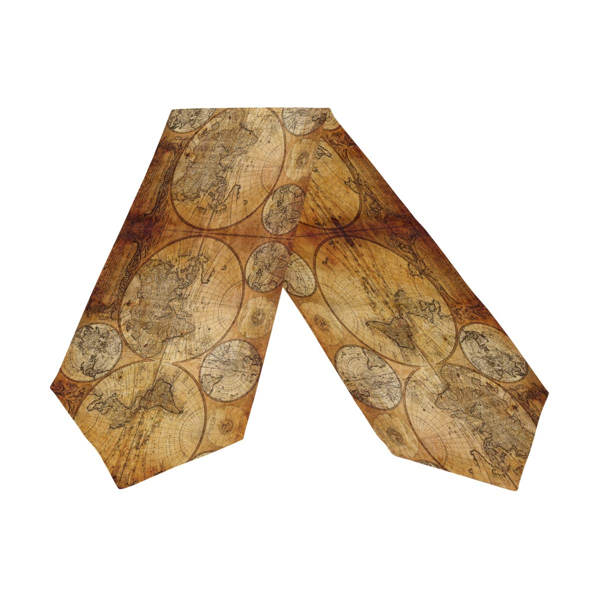 Vintage World Map Table Runner - Double Sided 13x70 Inch for Kitchen Wedding Party Decor