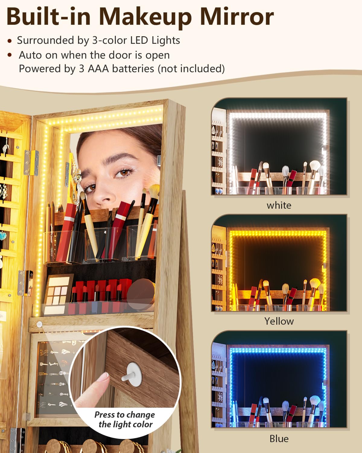 360° Rotating Jewelry Armoire with LED Lights - 63