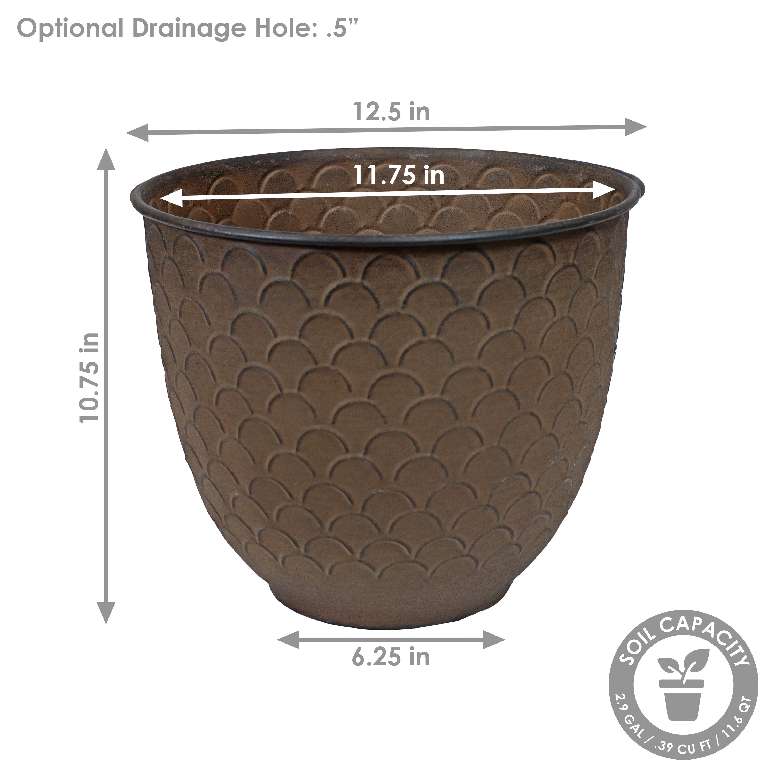 Sunnydaze Dinah 12.5 Inch Metal Outdoor Plant Pots - Rust-Resistant Garden Planter for Patio, Deck, Balcony & Backyard Decor
