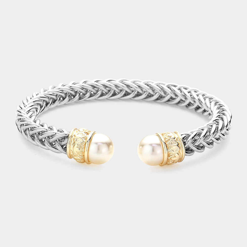 Elegant Silver Pearl Tip Cuff Bracelet for Women - Adjustable Fashion Jewelry Gift for Her - Perfect for Weddings, Parties & Special Occasions