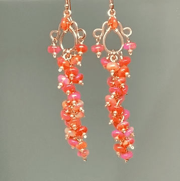 Exquisite Padparadscha Ethiopian Opal Long Cluster Chandelier Earrings in Rose Gold - Elegant Dangle Earrings for Women, Perfect for Weddings, Parties & Special Occasions