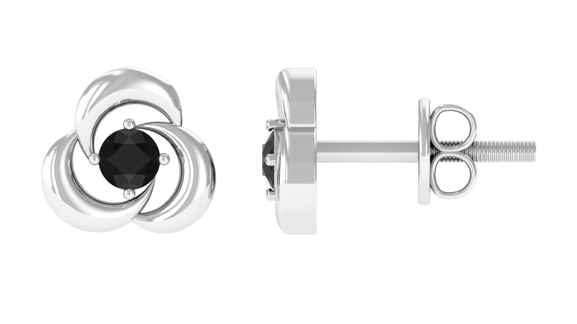 14K Solid Gold Black Spinel Solitaire Stud Earrings for Women - August Birthstone Jewelry, Elegant Swirl Design for Daily Wear & Special Occasions