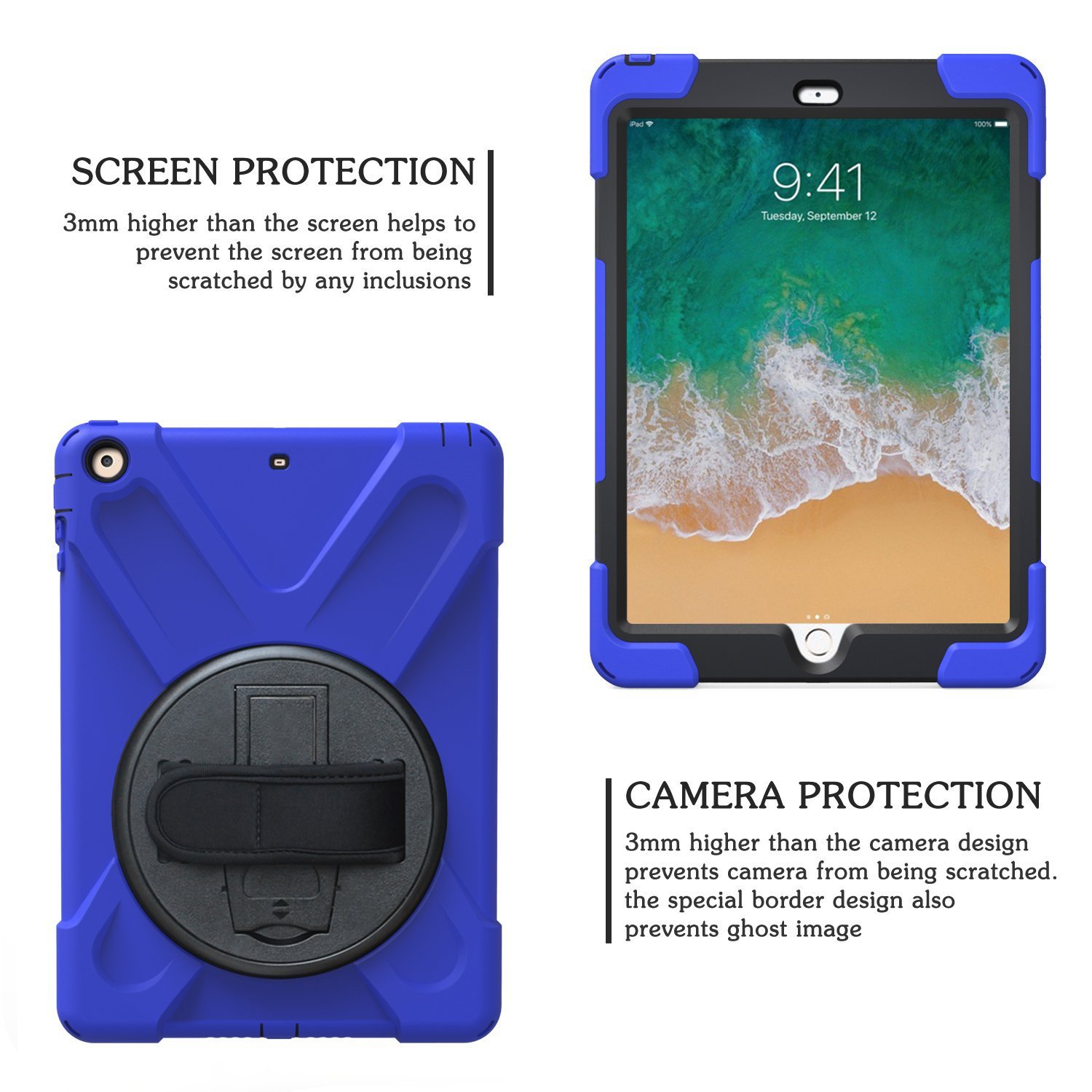 **Durable iPad Air 1 Case for Kids (2013 Model) – Shockproof Hybrid Rubber Cover with Swivel Stand, Hand Grip & Shoulder Strap – Full Body Protection for iPad Air 1st Gen 9.7 Inch – Perfect for School, Travel & Outdoor Play (Blue)**