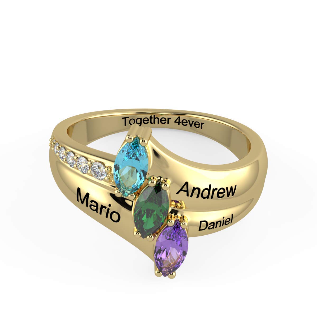 Custom Engraved Mother's Ring with 3 Simulated Birthstones - Personalized Family Promise Jewelry for Women - Name Engraved Gift for Mom, Wife, Daughter - Perfect for Mother's Day, Anniversary & Special Occasions