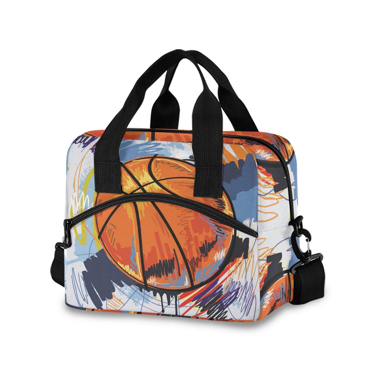 Insulated Basketball Lunch Bag for Men & Women - Reusable Cooler Tote with Detachable Shoulder Strap for Work, School & Picnic | Hand-Painted Sports Design Lunch Box