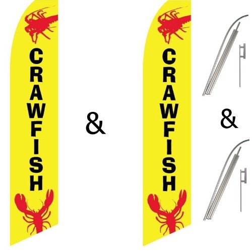 Twin Pack Swooper Flags & Pole Kits - Crawfish Yellow, Red, Black - Perfect for Crawfish Boils, Tailgating, and Outdoor Decorations