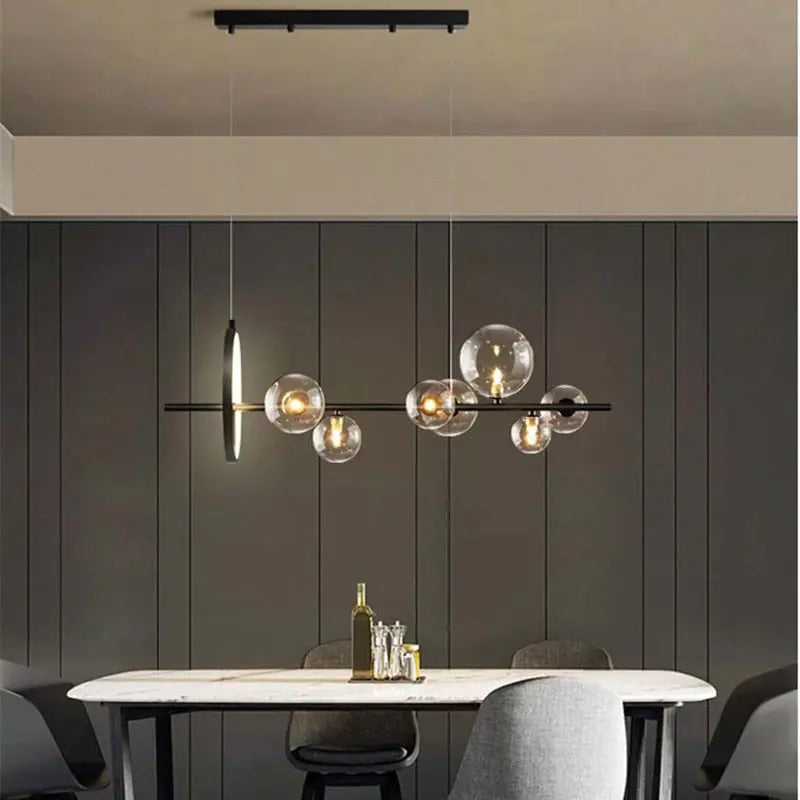 Modern Black Glass Chandelier - Elegant Ceiling Light Fixture for Dining Room, Living Room & Bedroom | Dimmable LED Lighting for Home Decor