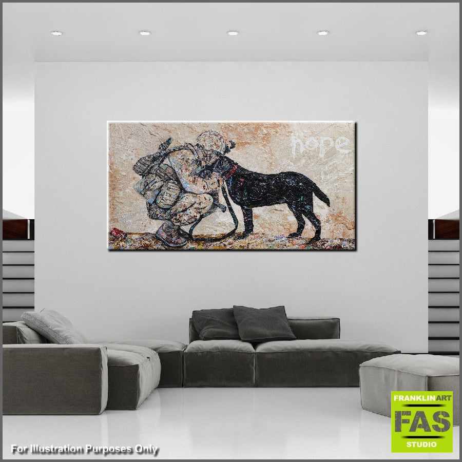 Abstract Realism Soldier and Dog Painting - Military Artwork for Home & Office Decor | Perfect Gift for Veterans & Dog Lovers