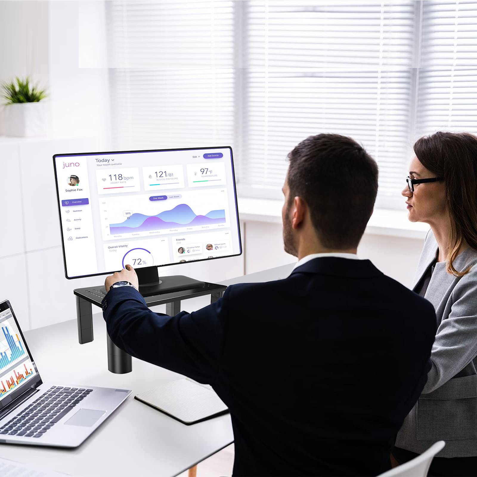 Pholiten Adjustable Monitor Stand Riser - 3 Height Settings, Ergonomic Laptop Stand with Airflow Vents, Desk Organizer for Monitors & Laptops Up to 44lbs - Perfect for Home Office, Gaming Setup and Workspace Organization