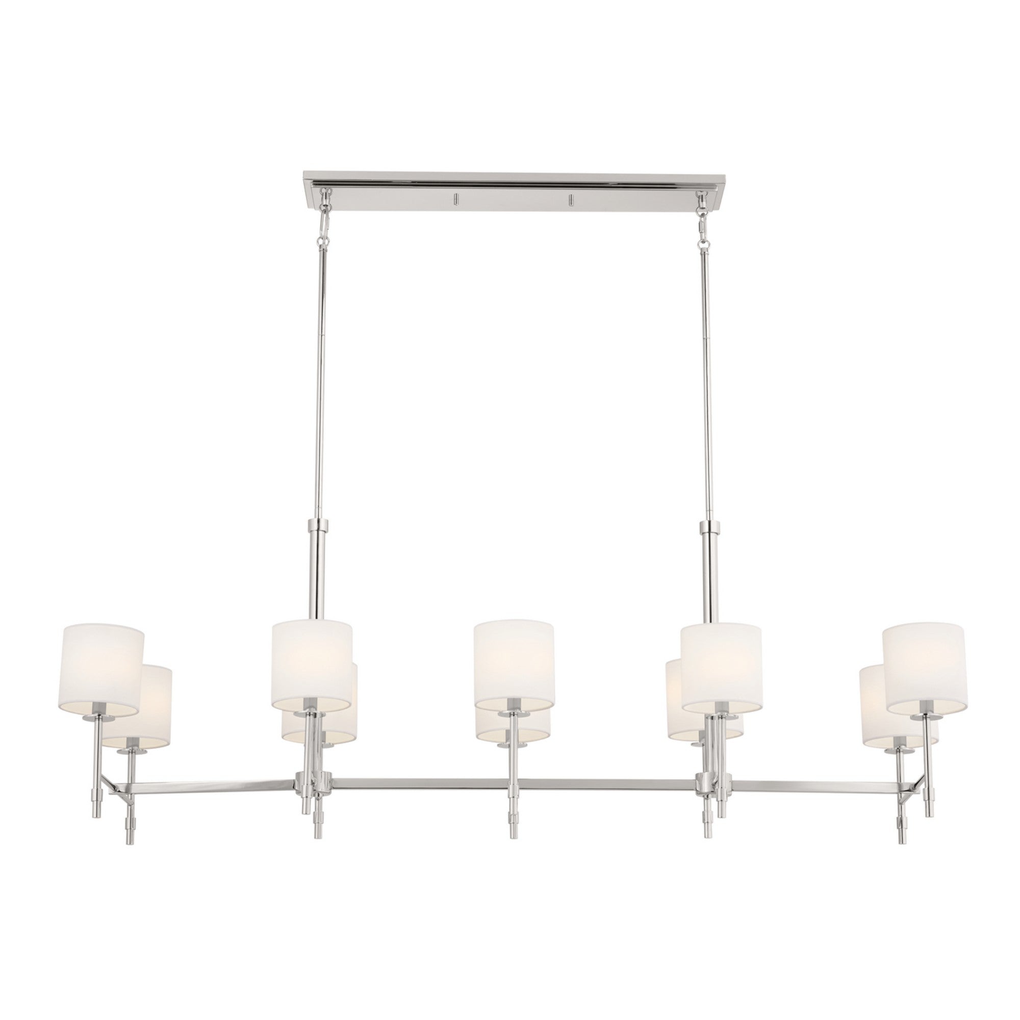 57-Inch 10-Light Chandelier with Fabric Drum Shade, Polished Nickel Finish - Elegant Dining Room Lighting for Modern Home Decor