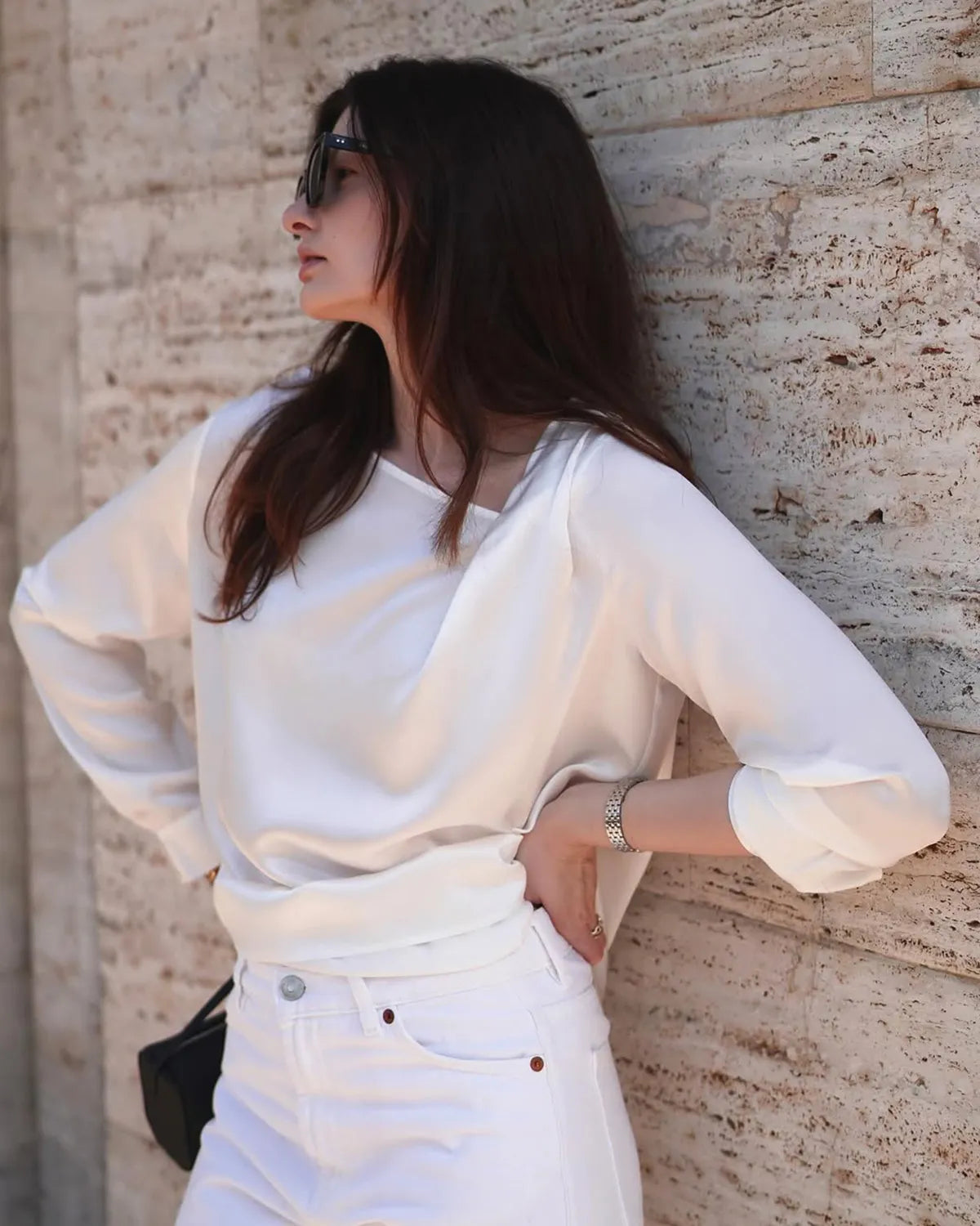 Elegant Women's Asymmetrical Neck Silk Blouse - Soft & Luxurious Satin Shirt for Work, Party & Special Occasions