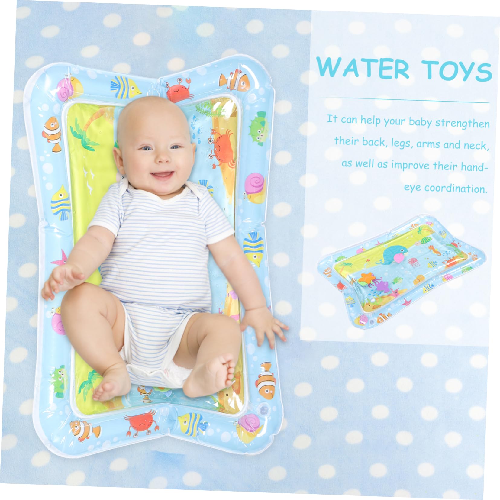HEMOTON 4-Piece Inflatable Baby Tummy Time Water Play Mat - Safe PVC Water Activity Toy for Infants 0-6 Months - Perfect for Floor Play, Sensory Development & Summer Fun