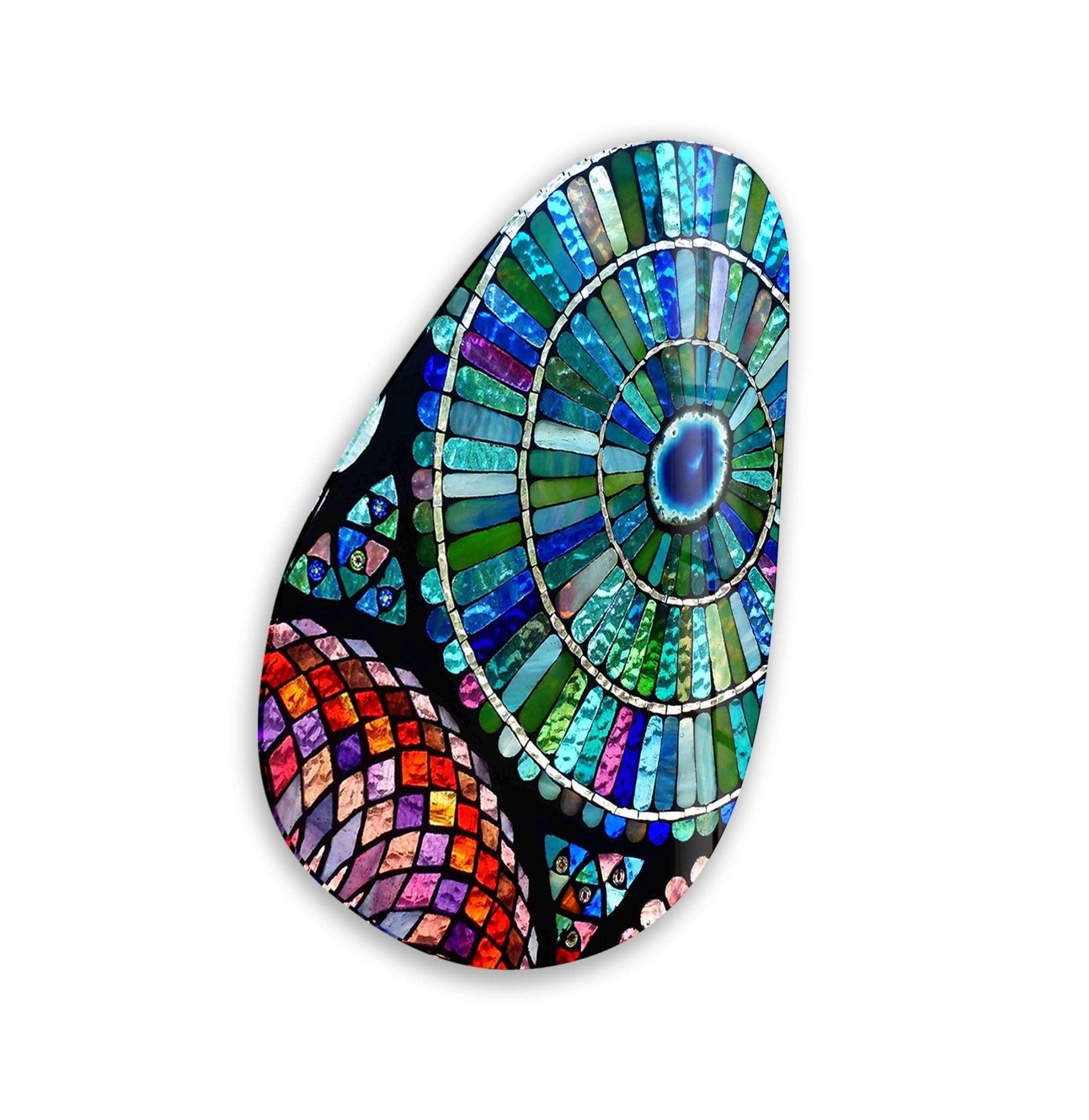 Handmade Asymmetrical Oval Stained Glass Wall Art in Blue & Green - Modern Home Decor for Living Room, Bedroom or Office