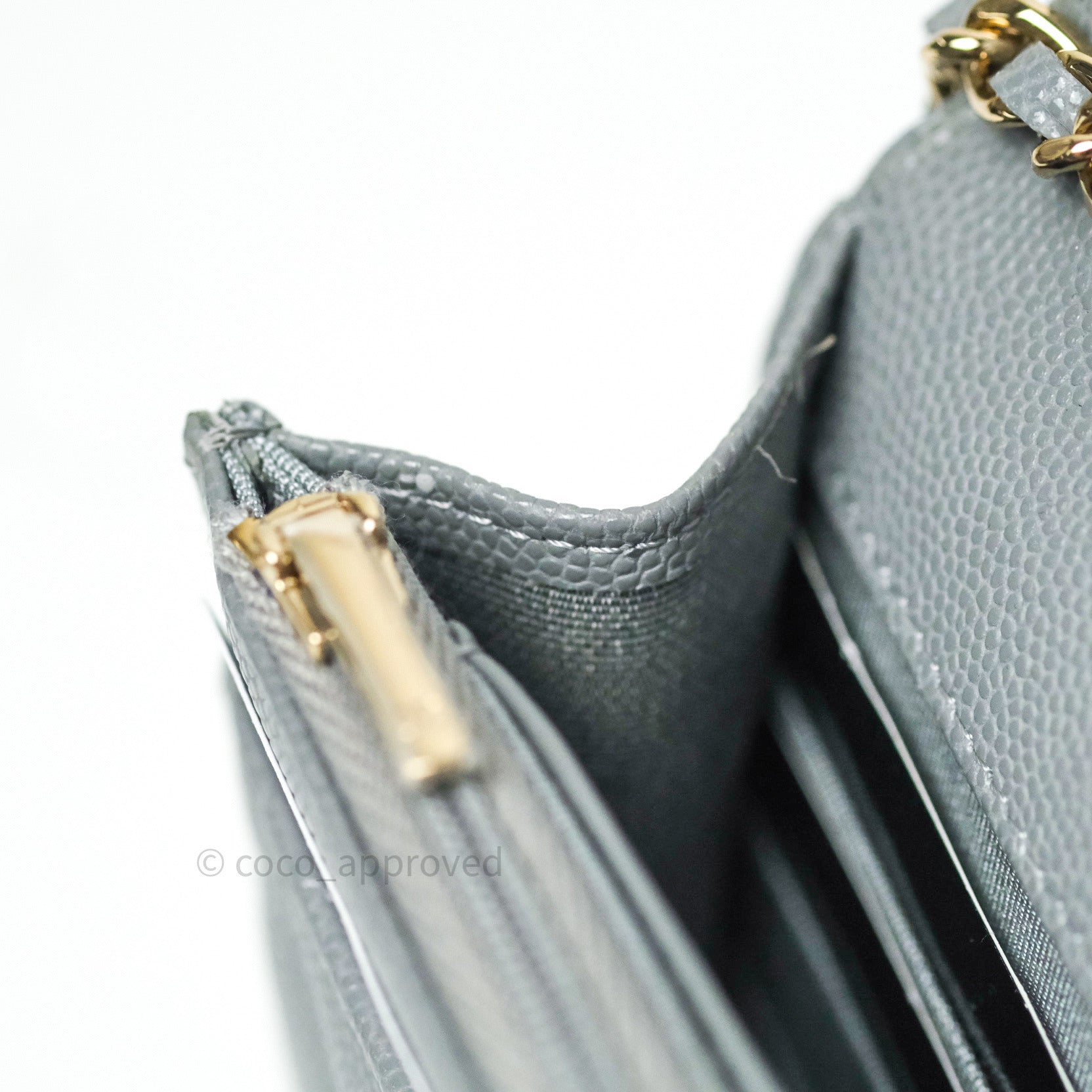 Chanel Caviar Quilted Wallet on Chain WOC in Grey with Light Gold Hardware - 20C Collection | Luxury Crossbody Bag for Women, Perfect for Evening Events & Daily Use