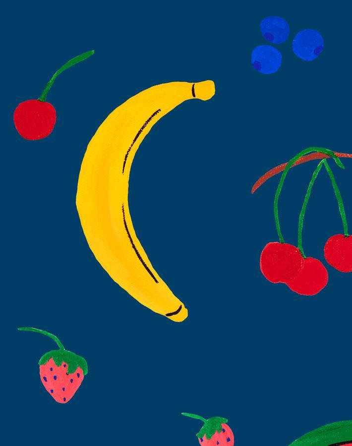 Fruit Punch Navy Blue Wallpaper by Carly Beck - Modern Peel & Stick Wallpaper for Bedroom, Living Room, and Nursery Decor