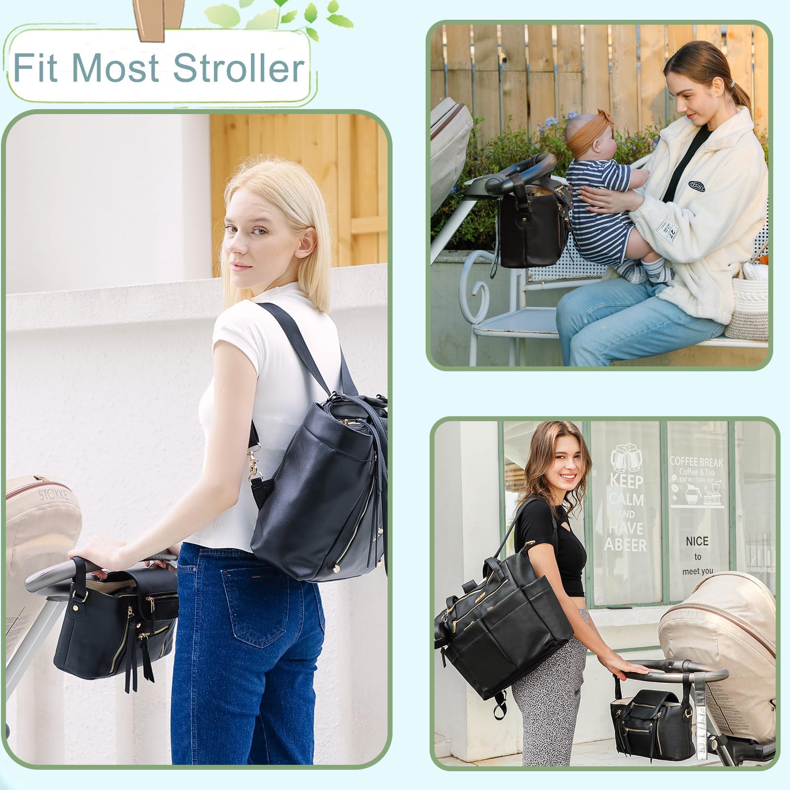 Miss Fong Premium Leather Diaper Backpack - Stylish Baby Bag with Changing Pad & Stroller Organizer | Perfect for Parenting, Travel & On-the-Go Moms