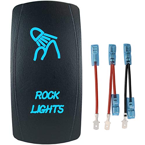 QUNQI STAR 5-Pin Laser Backlit Rocker Switch 20A 12V On/Off LED Toggle Switch with Jumper Wires - Blue Rock Lights for Off-Road Vehicles, Boats & Motorcycles
