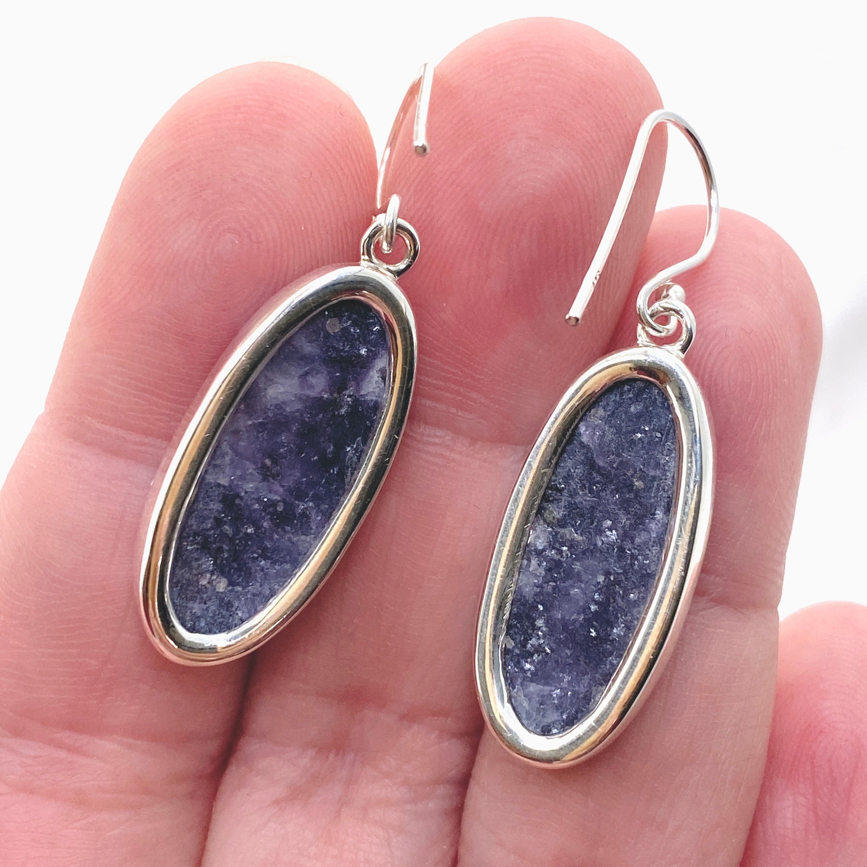 Lepidolite Oval Cabochon Earrings KEGJ1521 - Natural Stone Jewelry for Healing & Stress Relief | Perfect for Meditation, Yoga & Spiritual Practices
