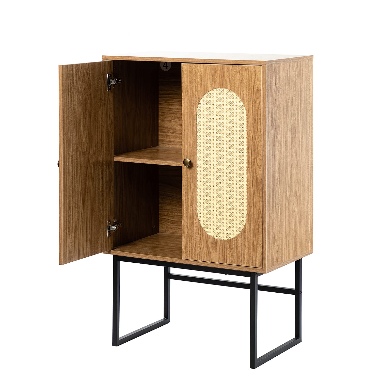 Handmade Natural Rattan Storage Cabinet with 2 Doors - Solid Wood Console Table, Sideboard Buffet Cabinet for Living Room, Dining Room, Entryway & Kitchen - Stylish Home Organization & Storage Solution (Brown)