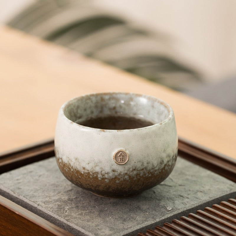 Handmade Coarse Pottery Kung Fu Tea Cup Set of 5 - Traditional Ceramic Tea Cups for Gongfu Tea Ceremony - Perfect for Chinese Tea Brewing, Home Decor & Gift Giving