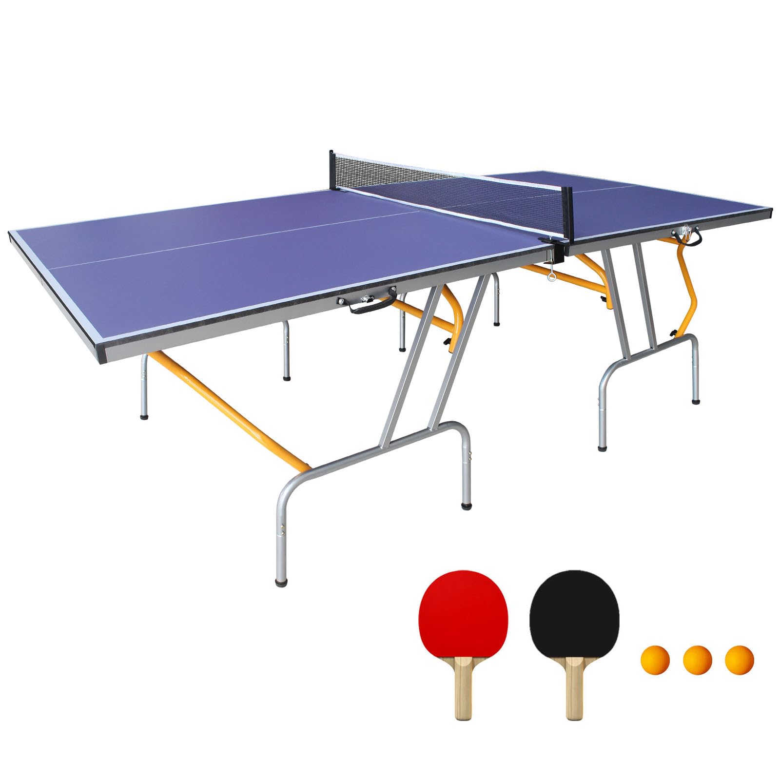 8FT Foldable & Portable Ping Pong Table Set with 2 Paddles, 3 Balls & Net - Indoor/Outdoor Table Tennis for Home, Office, Backyard & Gym Use