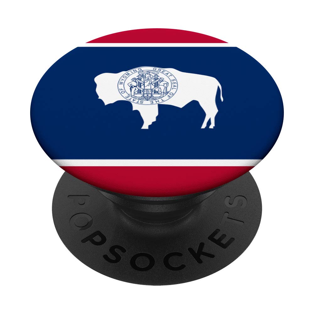 Wyoming Flag PopSocket Grip with Buffalo Design - Red, White & Blue Swappable PopGrip for Phones & Tablets - Perfect for Travel, Work, and Everyday Use
