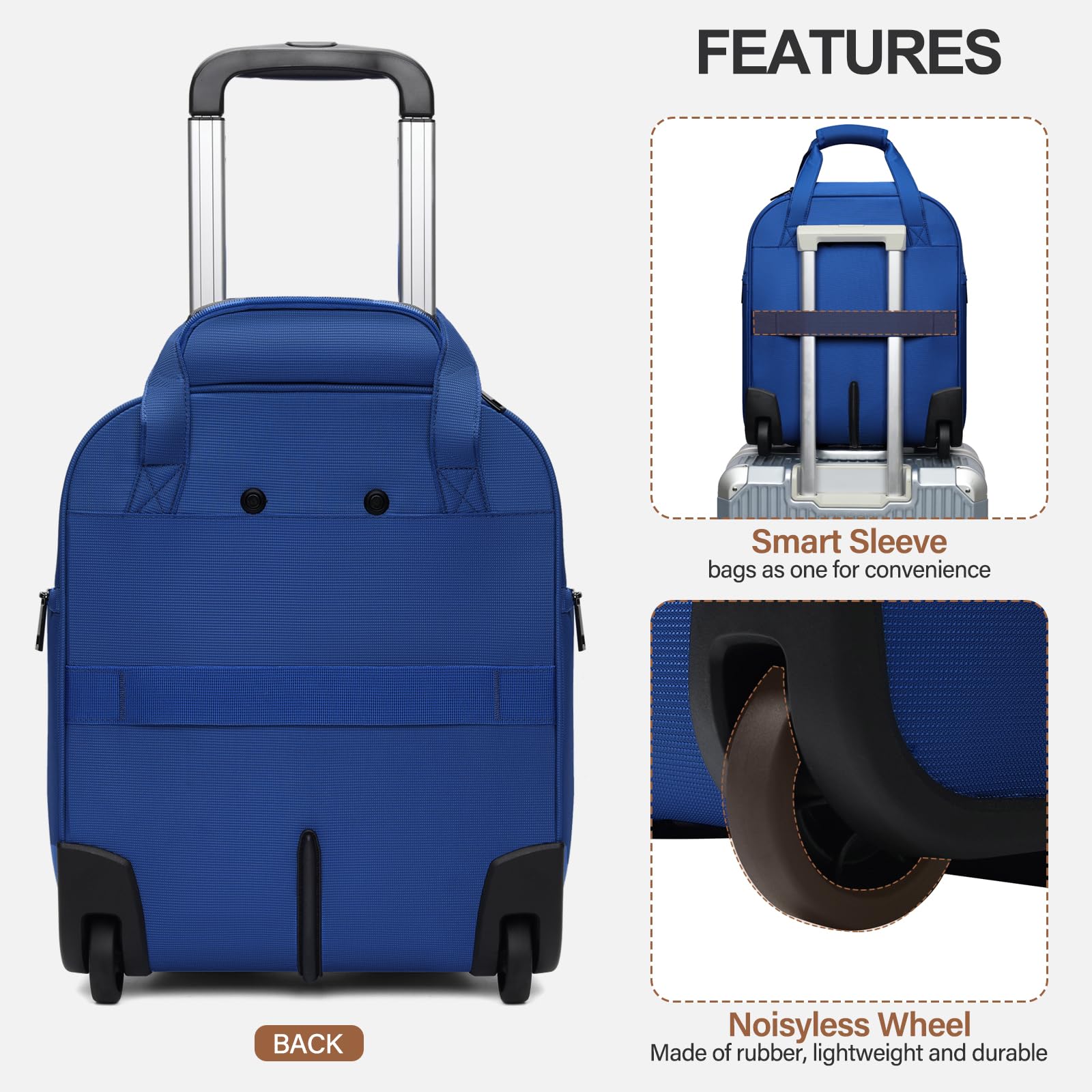 16-Inch Lightweight Underseat Carry-On Luggage with Wheels - Soft-Sided Weekender Overnight Bag for Women & Men, Fits 15.6