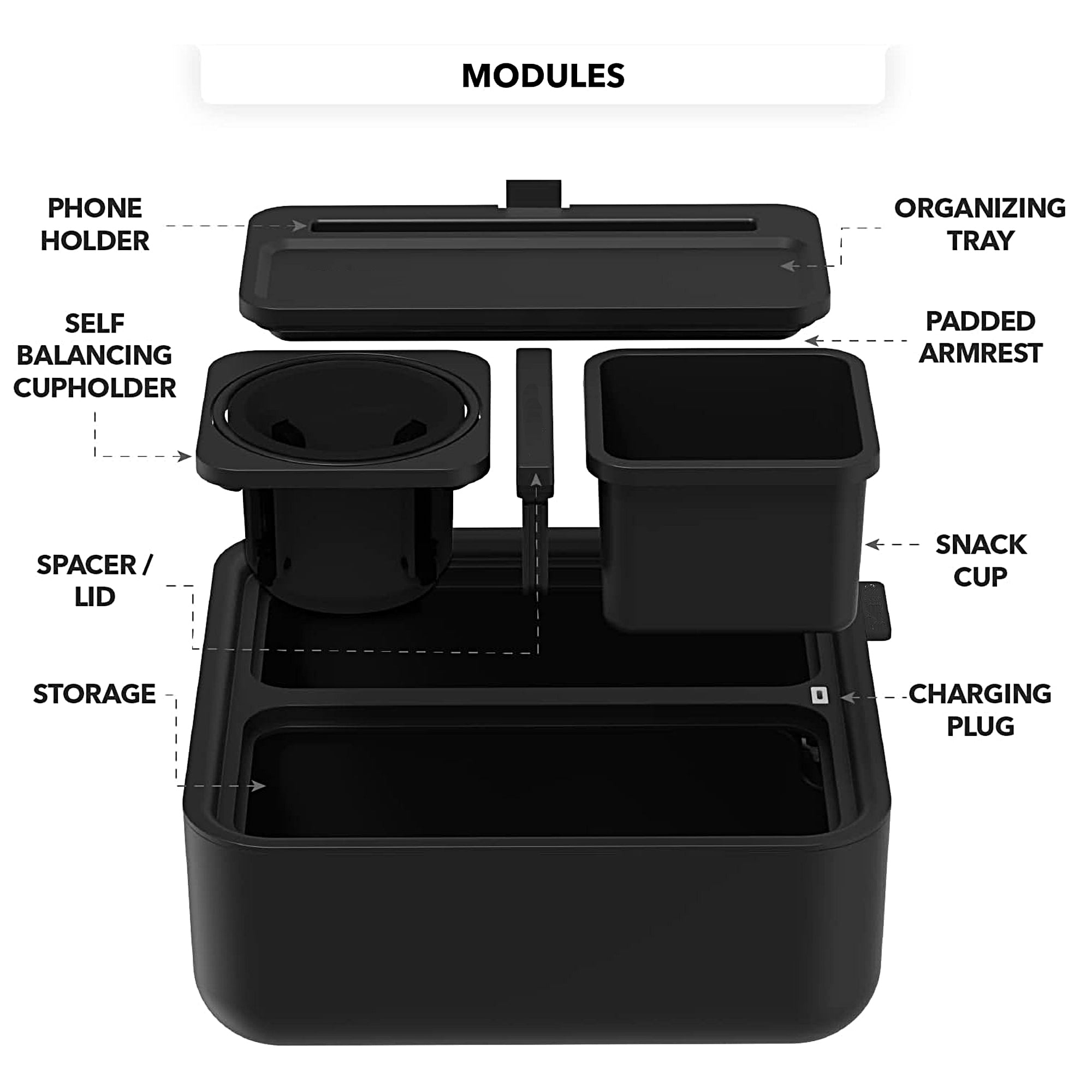 INSTA Tray - Adjustable Sofa Armrest Caddy with Cup Holder & Phone Stand for Drinks, Snacks & Remote Control - Perfect for Living Room, Bed, Couch Watching TV or Gaming