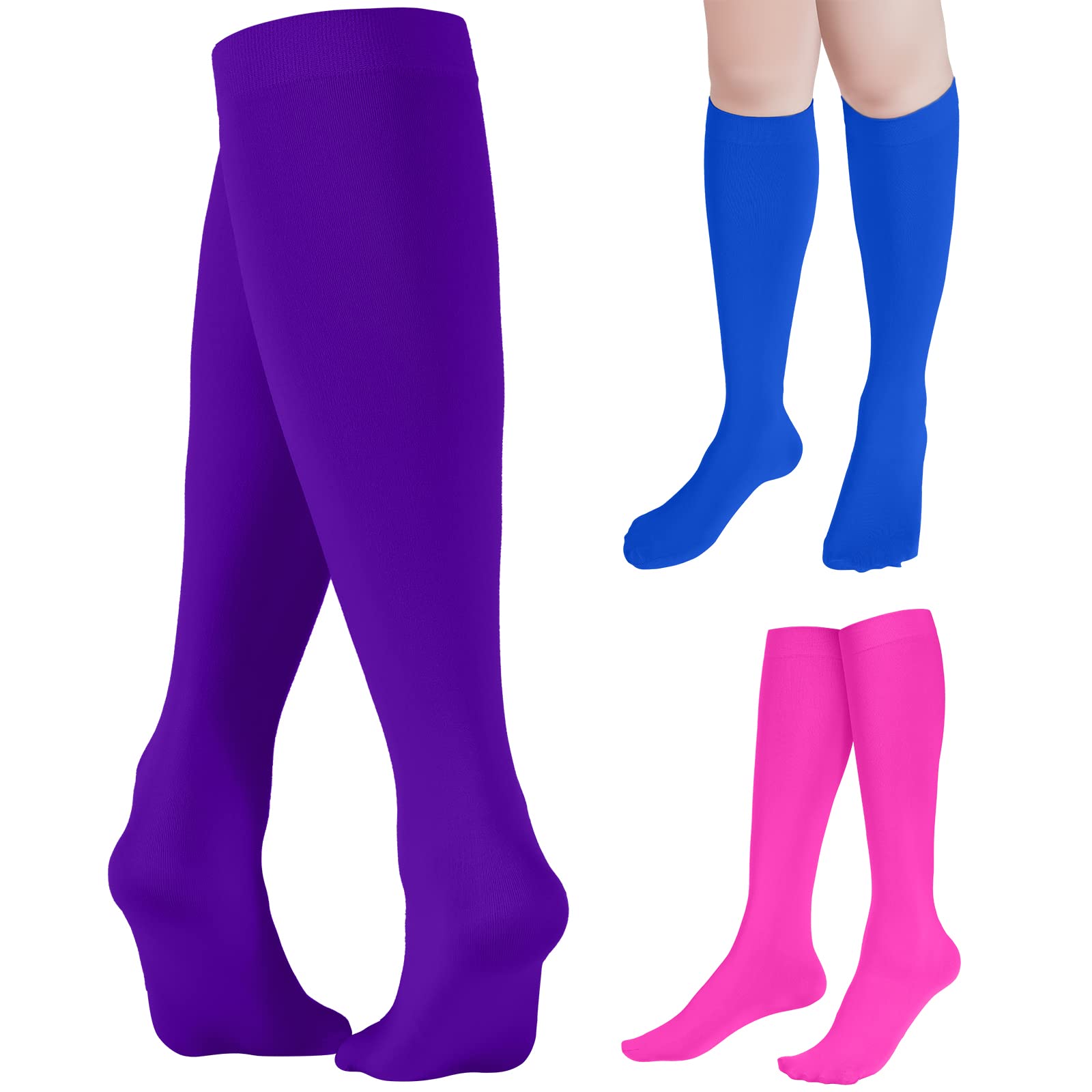 SATINIOR 3 Pairs Knee High Skating Socks for Women - Roller & Ice Skating