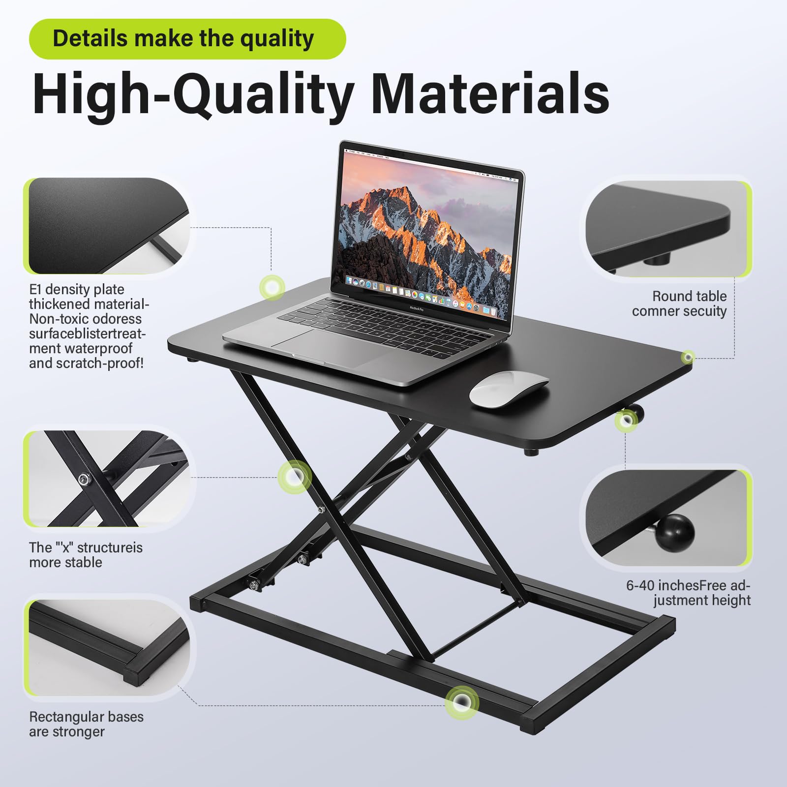 6-Level Adjustable Standing Desk Converter - Compact Sit Stand Workstation (23.6