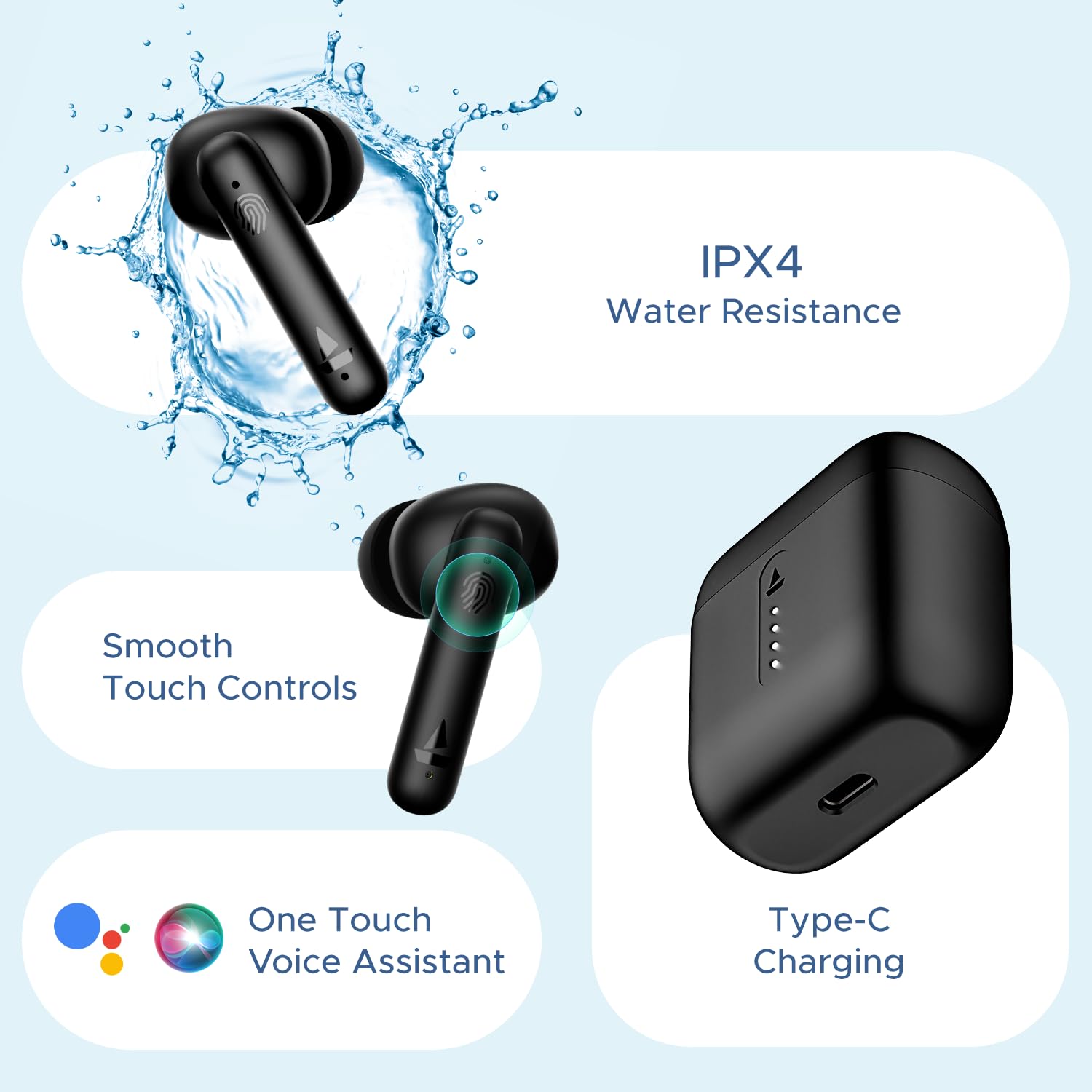 **Airdopes 141 Bluetooth Wireless Earbuds – 42H Playtime, Low Latency Gaming Mode, ENx Tech, IWP, IPX4 Waterproof, Touch Controls (Bold Black) – Perfect for Workouts, Commuting & Gaming**