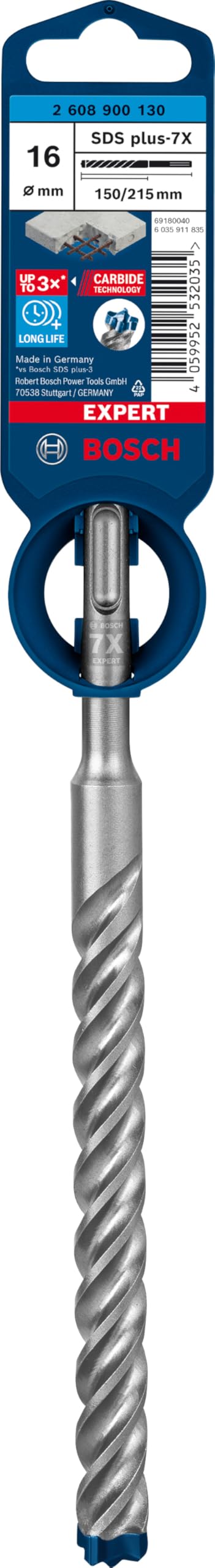 Bosch 1x Expert SDS Plus-7X Hammer Drill Bit for Soft & Hard Stone, Ø 16.00 mm, Professional Rotary Hammer Drill Accessory for Masonry and Concrete Work
