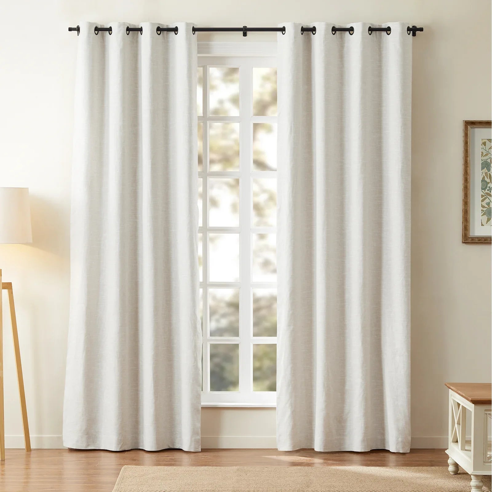 Premium Blackout Linen Cotton Curtains with Grommet Top - Thermal Insulated Drapes for Living Room & Bedroom (Set of 2 Panels)