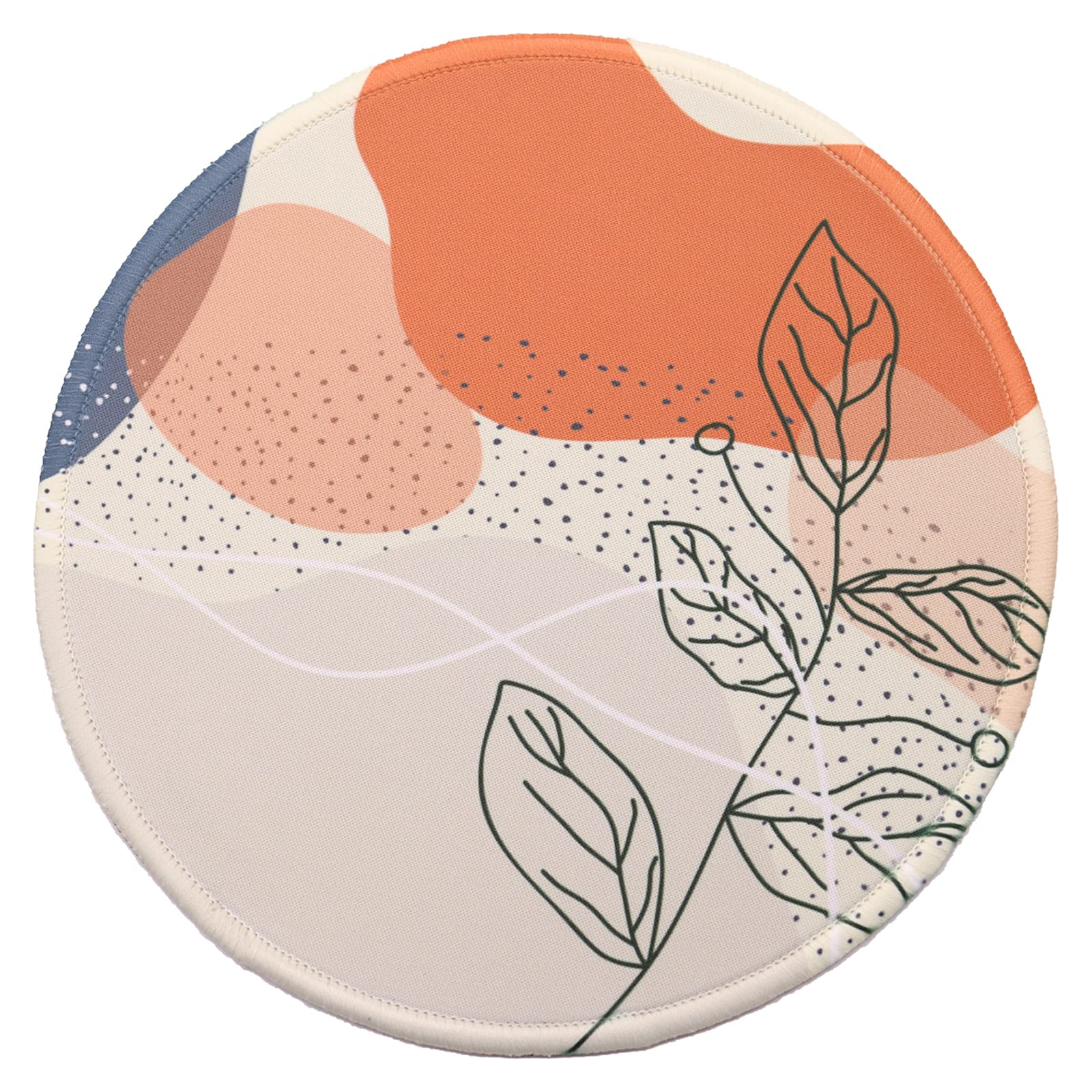 Premium Round Mouse Pad - Non-Slip Rubber Base with Stitched Edge, Washable Lycra Cloth Surface, 7.9 x 7.9 Inch Small Desk Mat (Leaves Design) - Perfect for Office, Gaming & Home Computer Workstations