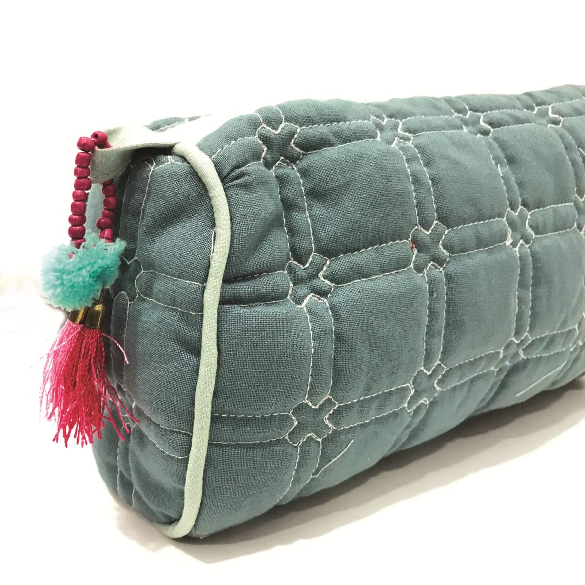 Sadyaska Blue Quilted Cotton Makeup Case - Travel Jewelry Pouch Organizer for Women | Perfect for Cosmetics, Accessories & Toiletries on Trips