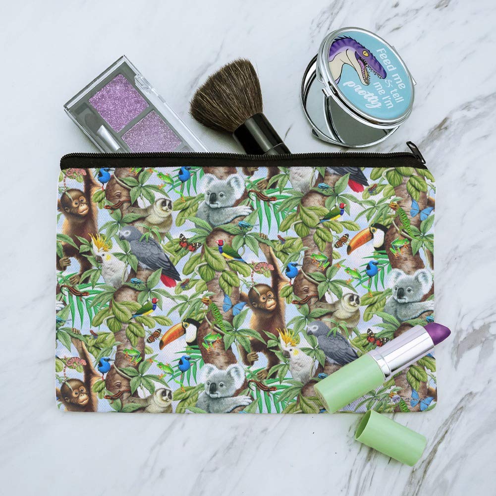 Animal Tree of Life Cosmetic Bag - Cute Monkey Koala Toucan Pattern Makeup Pouch Organizer for Travel, Gym & Daily Essentials Storage